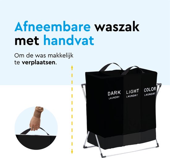 BRASQ Wasmand Opvouwbaar 3 vakken - Wassorteerder 65x39x60 cm - Wasbox Multi color - 118 Liter - Basket