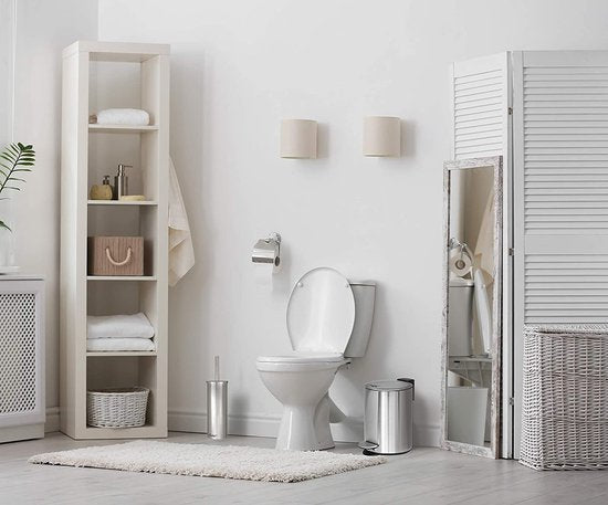 Roestvrijstalen badkamerbakdeksel met softclose-mechanisme, afvalbak, zilver voor badkamer en keuken, badkamerafvalbak, chromen cosmeticabak, metaal, klein