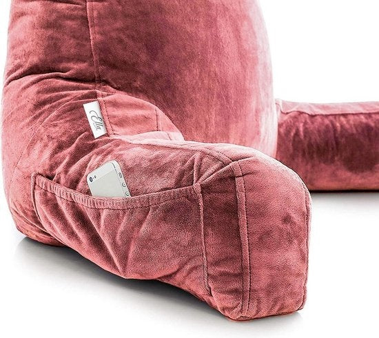 EL-Life Leeskussen met Nekrol - Relax Kussen - Zitkussen - Onderrug Ondersteuning - Fluweel Koraal Roze