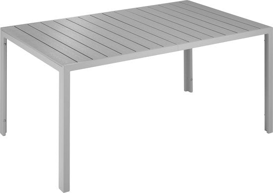 tectake® - Tuintafel 150 x 90 x 74,5 cm - Weerbestendig, eenvoudige montage - Verstelbare pootjes - Aluminium frame met kunststof tafelblad - zilvergrijs