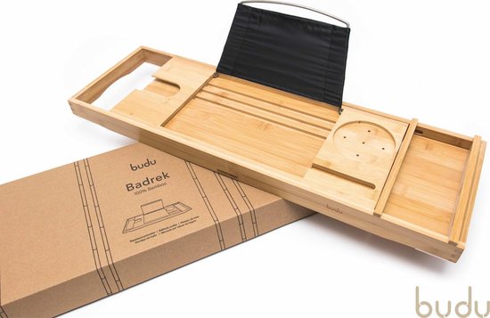 Budu Badplank Bamboe - Badplank hout - Badplank voor in bad - Verstelbaar / Uitschuifbaar - Badrekje - Bamboe badrek - 70-105 cm