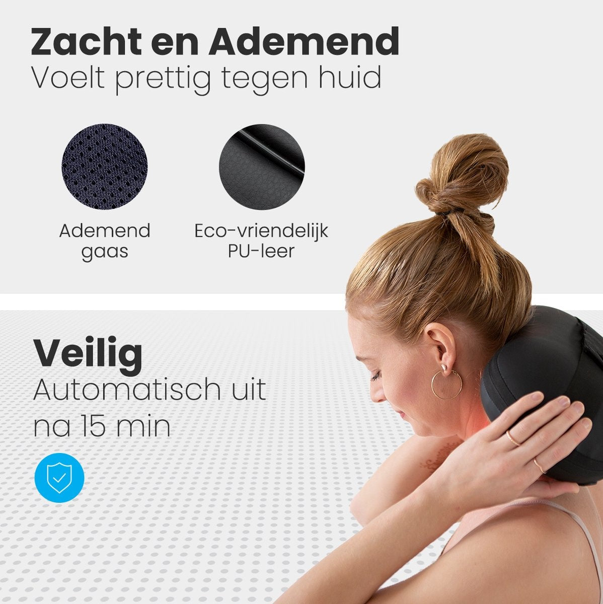 Auronic Shiatsu Massagekussen – Warmtefunctie – Automatische Uitschakeling na 15 Min – 36 x 10 x 12,5 cm – Zwart