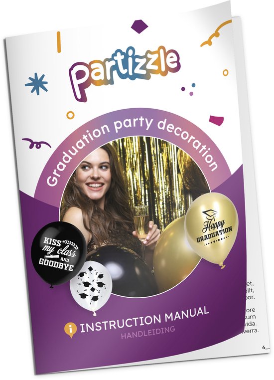 Partizzle Geslaagd Party Versiering Artikelen - Slinger & Ballonnen - Hoera Afgestudeerd Feestje - Graduation Feestartikelen - XL