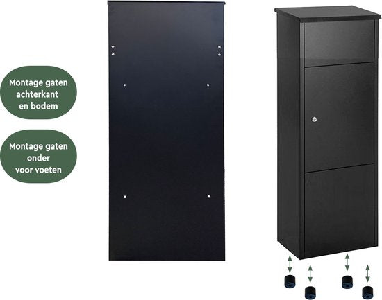 BRASQ Pakketbrievenbus Zwart PB400 - Staande Brievenbus Staal - Pakketbrievenbussen - Pakketbox 105x38x24 cm