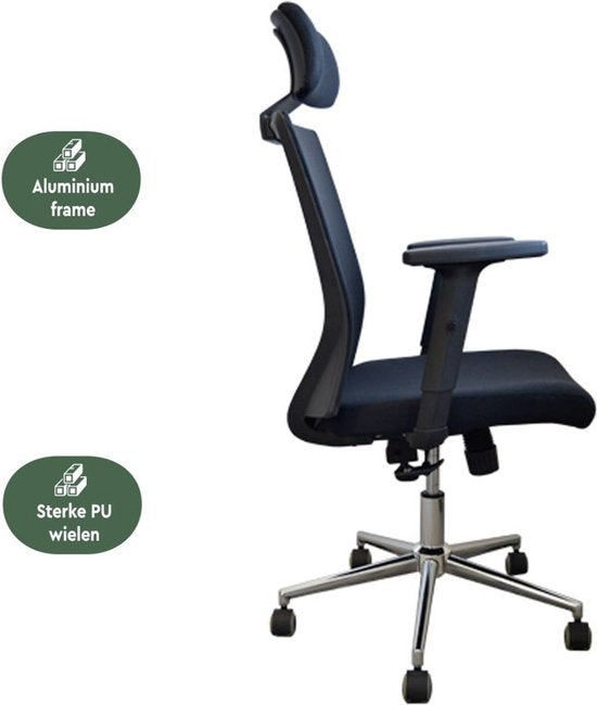 BRASQ OC400 Ergonomische Bureaustoel Zwart met Hoofdsteun - Bureaustoelen - Bureaustoelen voor Volwassenen - Gaming stoel 50 x 49 x 118 cm