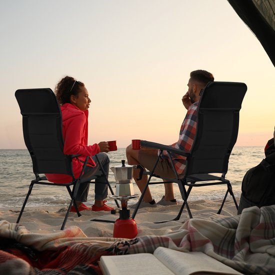 TRVLMORE Campingstoel - 7 standen - Duo Pack - 120 kg draagvermogen - Ligstand - Inklapbare stoel - Klapstoel - Zwart