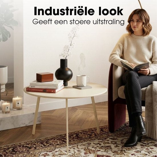 Mica Decorations Seatle Bijzettafel Rond voor Buiten - Koffietafel - Salontafel Buiten - Ook als Plantentafeltje of Plantenstandaard - Metaal - 38 x 61 cm - Creme