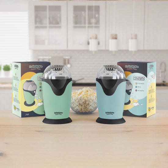 JAP Appliances Happy Pops - Retro popcornmachine (2-3 personen) 1200W - Inclusief maat- en botersmeltlepel - Klaar binnen 3 minuten - Zonder olie - Groen