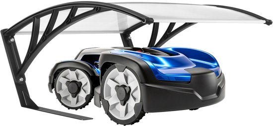 tectake® Garage voor Robotmaaier - Grasmaaier Carport - Robot Maaier Laadstation Afdak - Weerbestendig - 81 x 100 x 48 cm - Inclusief 4 Grondpennen - Transparant