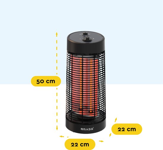 BRASQ Elektrische Terrasverwarmer staand – Tafelmodel - 1200 watt - 2 Warmtestanden – met Zwenkfunctie - Infrarood Heater – Spatwaterdicht - Verwarming Voor Binnen en Buiten - Zwart