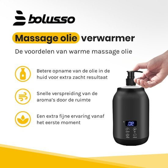 Bolusso Zwarte Massage Olie Verwarmer - Massageolie Verwarmer 30 Tot 65 Graden - Guasha - Massage Apparaat - Inclusief 2 Dispensers & Massage Tool - Elektrische Flessenwarmer- Massage Olie Erotisch