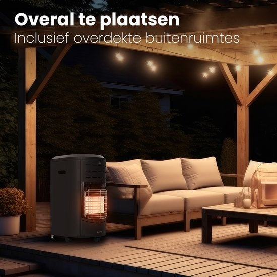 Auronic Mobiele Gaskachel - met Wieltjes - tot 60 m² - 4200W Heater - Inclusief Gasdrukregelaar en Gasslang - Inclusief Opberghoes - Zwart
