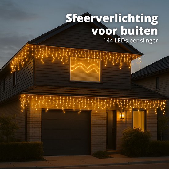 FlinQ 144 LED Warm Wit IJspegelverlichting - Kerstverlichting - Kerstverlichting buiten - Warm wit licht - 14 meter (4,2 meter lichtjes)