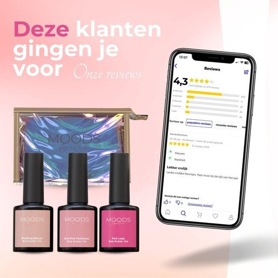 Moods Gellac BIAB Starter Pakket – Nude Pink - Builder in a Bottle – BIAB Nagellak – Inclusief UV/LED Lamp, Bokkepoot, Nagelvijl, Primer, Base en Top Coat