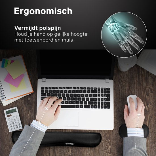 Bintoi® P100 - Ergonomische Polssteun Toetsenbord en Muis - Zwart