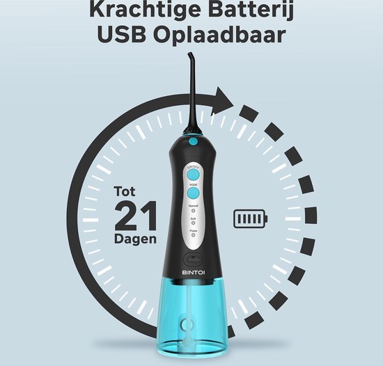 Bintoi® iSonic F500 - Waterflosser - Professionele Monddouche - Flos voor Beugels - Flosapparaten - 3 Standen en 4 Opzetstukjes - IPX7 Waterdicht - Incl. Reistas Cadeau