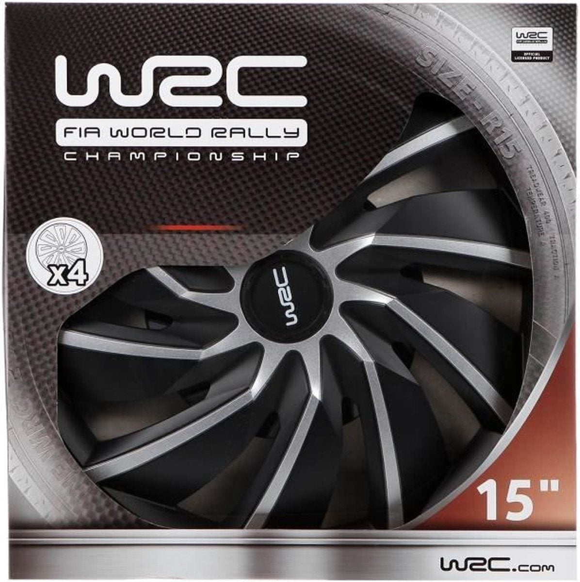 WRC Wieldoppen 15 inch - zilver/zwart - 4st