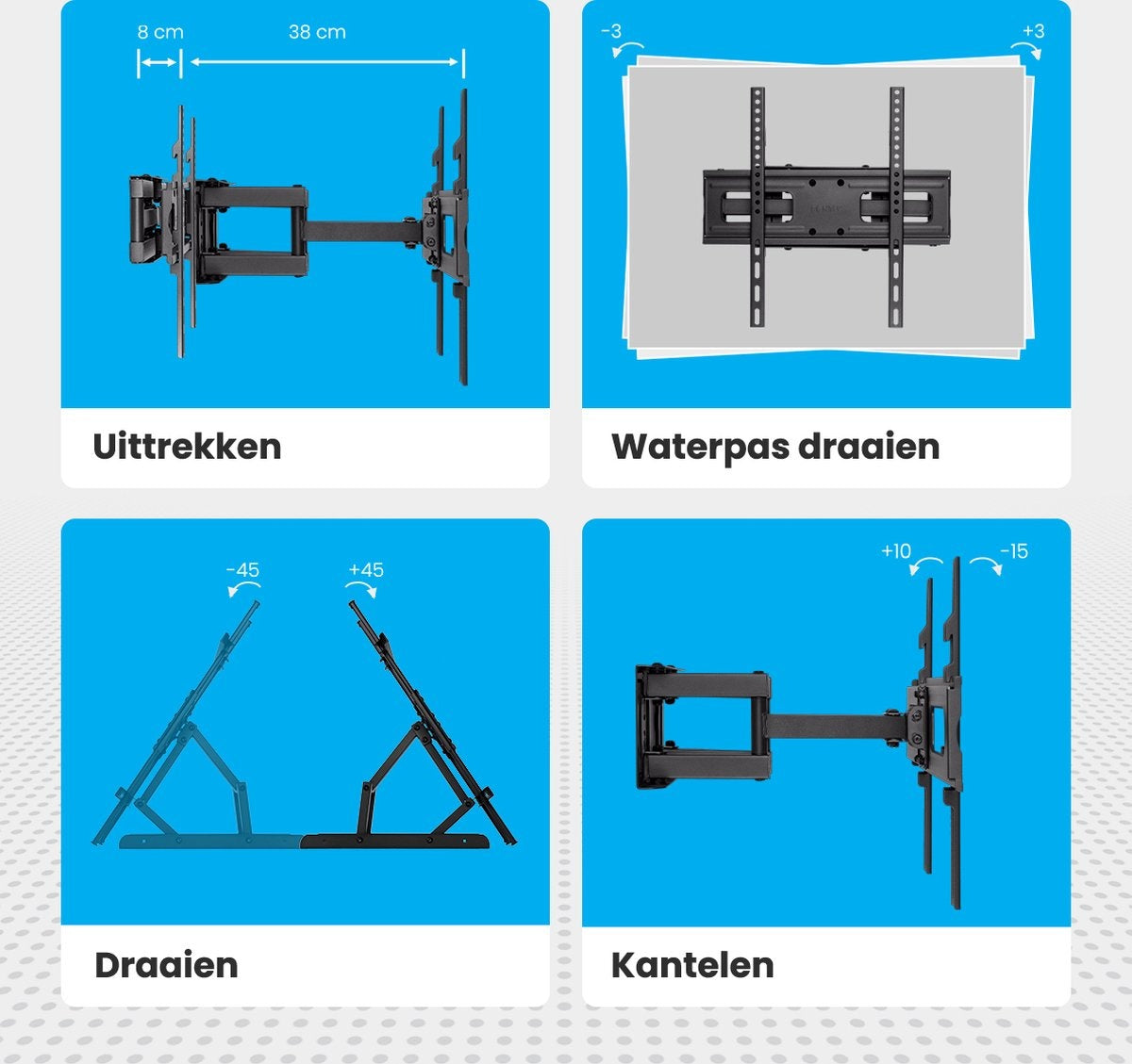 Auronic TV Beugel - Draaibaar en Kantelbaar - 23 tot 60 inch - Tot 45 KG - Zwart