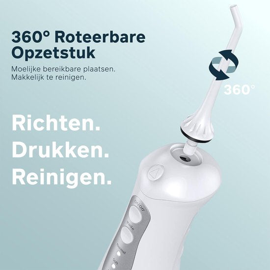 Bintoi® iSonic F500 - Waterflosser - Professionele Monddouche - Flos voor Beugels - Flosapparaten - 3 Standen en 4 Opzetstukjes - IPX7 Waterdicht - Incl. Reistas Cadeau