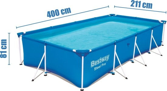 Bestway Opzetzwembad – Rechthoekig Stalen Frame – 5700L Inhoud – 400 x 211 x 81 cm – Blauw