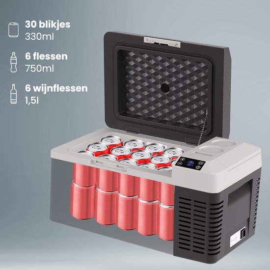 Auronic Elektrische Koelbox - Frigobox - Compressor - 12V 230 Volt - Auto - 20L - Zwart/Grijs