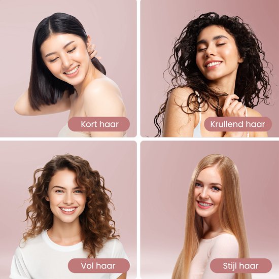 Auronic 4-in-1 Föhnborstel - Airstyler - Kammen - Stijlen - Krullen - Föhnen - 37 mm Krulborstel - 360 Graden Airflow - Zwart/Roze