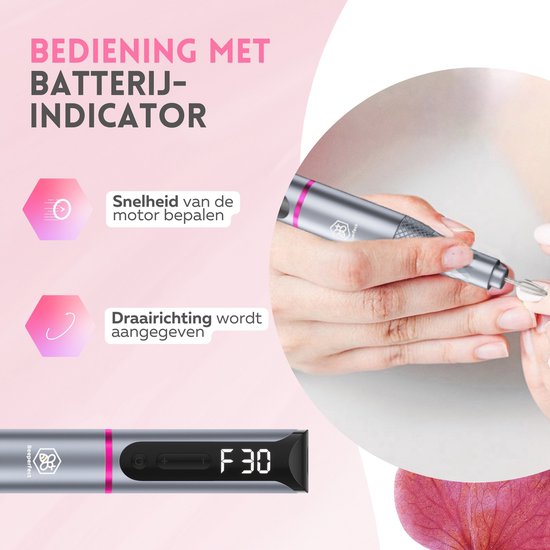 Beeperfect® Draadloze Elektrische Nagelvijl Pro Edition - Nagelfrees - Manicure en Pedicure set - Oplaadbaar - 11 Bitjes en 60 Schuurrolletjes - 30.000RPM