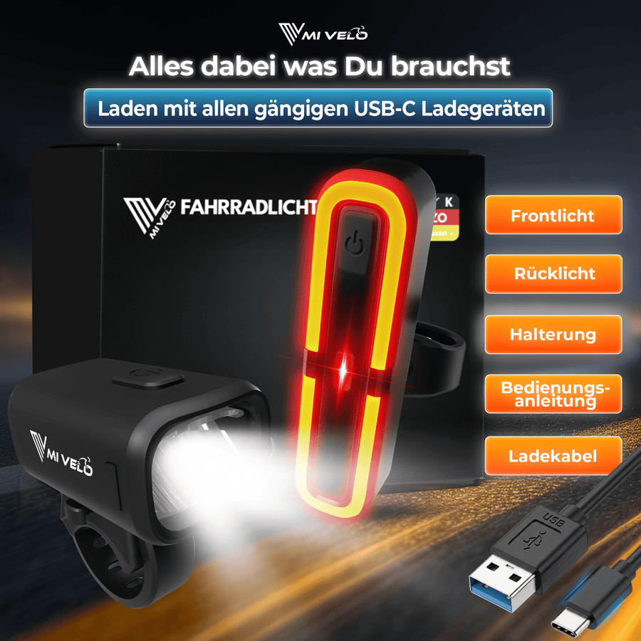 MiVelo Mv-spark fietslamp set - StVZO - USB C oplaadbaar - IPX5 waterdicht - Spark Ultimate