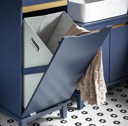 SoBuy Badkamerkast met 1 lade - Incl. 1 uitneembare wasmand - 40x40x96 cm - Max. 25Kg - Blauw
