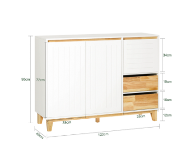 SoBuy Dressoir - 2 Kasten en 3 Lades - Max. 60 kg - 120 x 40 x 90 cm - Wit / Naturel