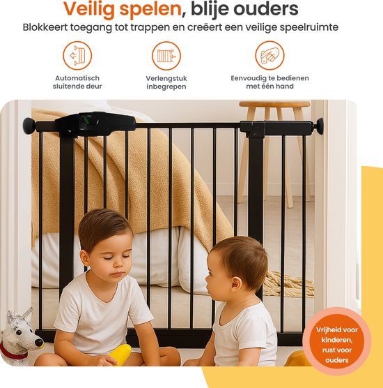 Goliving Traphekje Zonder Boren - 2 stuks - 75 t/m 103 cm - Klembevestiging - Klemmodel - Uitbreidbaar - Metaal - Kinderhekje - Hondenhek - Zwart