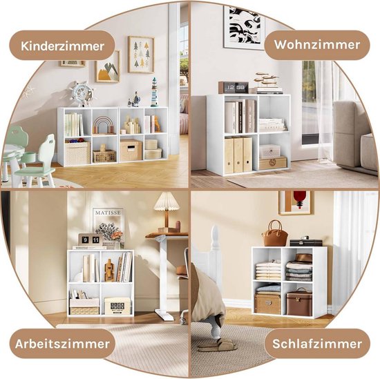 Vakkenkast boekenkast - 70 x 70 x 34 cm - 4 vakken - wit - multifunctioneel
