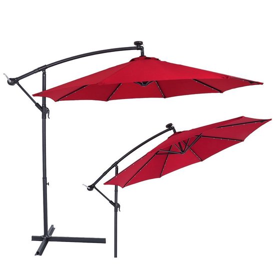 Kingsleeve Zweefparasol - Parasolvoet LED-verlichting 300cm - Rood