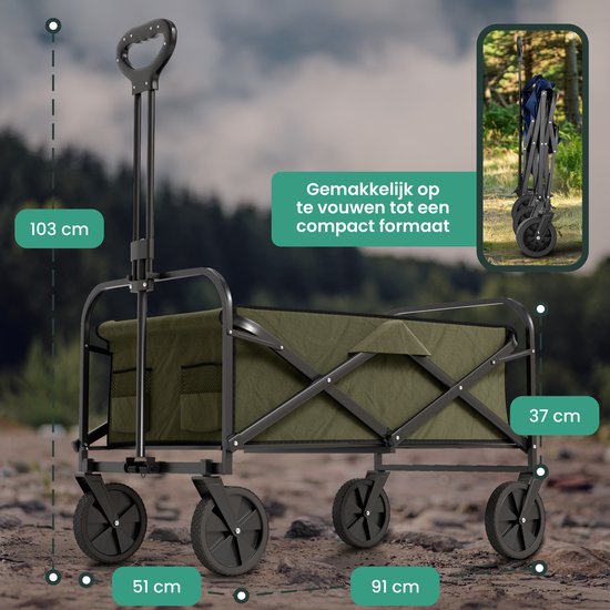 Avalo Bolderkar Opvouwbaar - Tot 110KG draagvermogen - 120L - 91x51x103 CM - 360º Wielen - Bolderwagen / Bolderkarren / Strandkar / Trekkar / Plooibare Bolderkar - Voor Strand - Groen