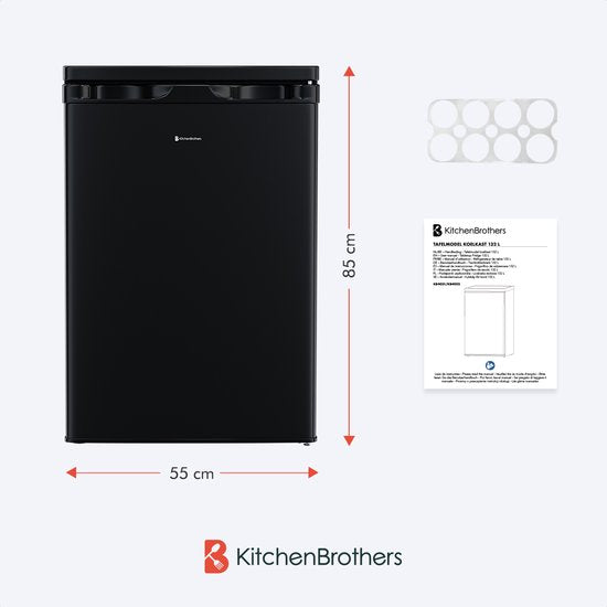 KitchenBrothers Koelkast – 127 Liter – 55 x 58 x 85 cm – Zwart