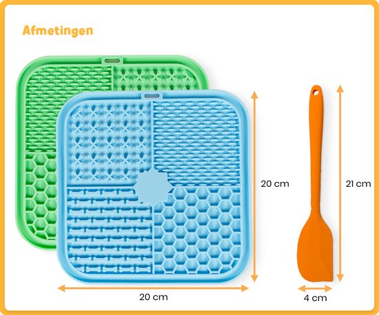 Frummel Likmat Hond - Hondenlikmat - Honden Speelgoed Slowfeeder Voermat Hond - Blauw en Groen met spatels - Twee stuks - 2x