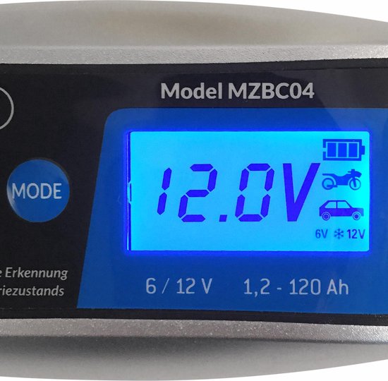 Monzana Acculader - Volautomatisch 6V 12V LCD Scherm 25x13x5cm - Zilver