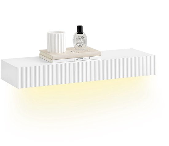 SoBuy FHK38-W zwevende wandplank met lade & LED-bewegingssensor, wandplank voor slaapkamer, hal & woonkamer, batterijgevoed, B60 × D20 × H8 cm, wit
