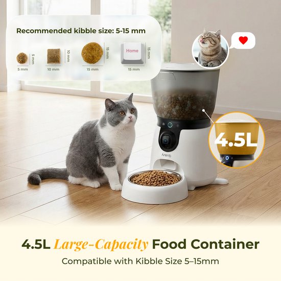 Arenti Petfeeder2 Automatische Voerbak 4L Met Beweegbare Camera - 3L Fontein - Kat & Hond – Slimme Voerdispenser met Camera – 3MP (2K) Met Night Vision – Two-Way Audio – Voerautomaat met App – Dual band Wifi – Voor Katten & Honden – Gratis App