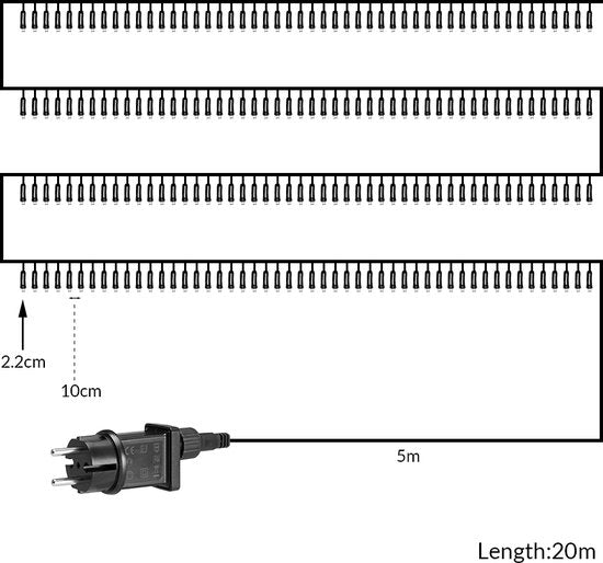 Monzana Lichtsnoer Kerst 200 LED´S - IP44 20m - Koud Wit