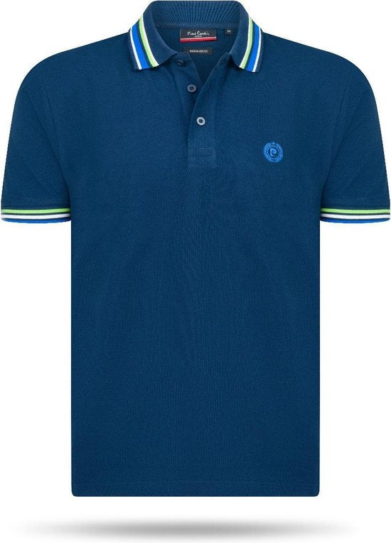 Pierre Cardin - Heren Polo SS Gestreepte Kraag Polo - Blauw - Maat XL