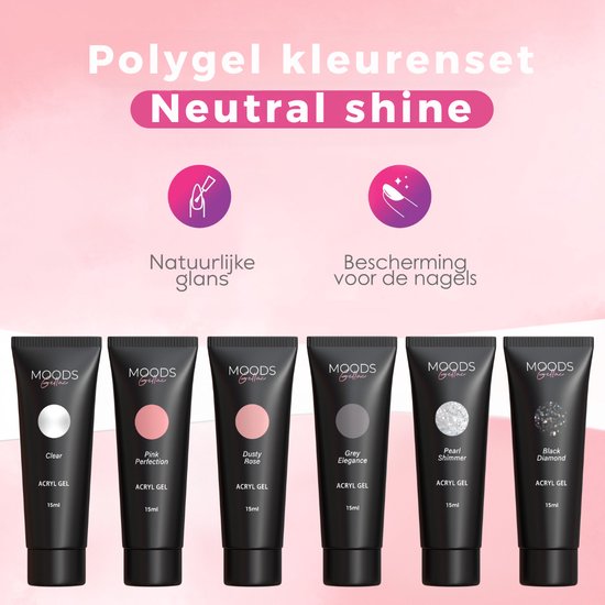 Moods Gellac - Polygel Kleurenset - Hervul set - Neutral Shine - 6 Kleuren - 15ML