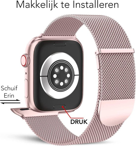 Podec Magnetische RVS Milanese Smartwatch Strap - Rose Roze - Geschikt voor Apple Watch Series 1 t/m 9 & SE / 38-49mm
