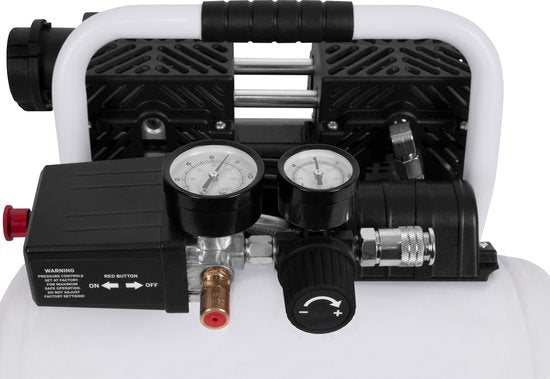 VONROC PRO Stille Compressor - Olievrij - 750W - 1PK - 128 l/min. – 6 Liter – 8 Bar – 57,5dB(A) – Silent – Low noise - Wit