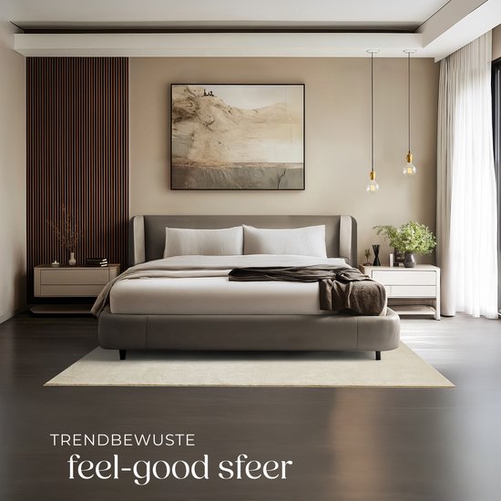 tectake® Kortpolig Vloerkleed -140 x 200 cm - Beige - Tapijt voor Woonkamer, Slaapkamer, Eetkamer - Onderhoudsvriendelijk en Wasbaar - Antislip Ondertapijt - Allergievriendelijk - Diverse maten en kleuren