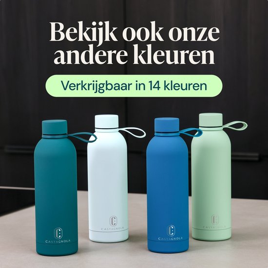 Castagnola Waterfles - RVS Drinkfles 500 ML - Stalen Thermosfles - Drinkflessen voor Volwassenen - Dubbelwandig - Helderblauw