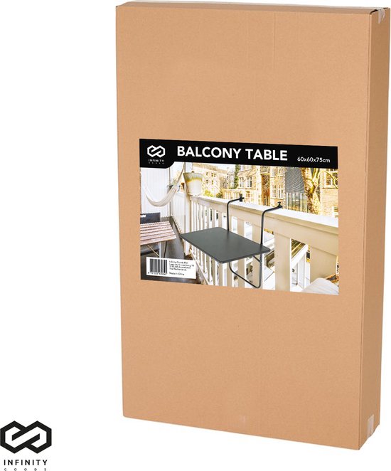 Infinity Goods Balkontafel - Inklapbaar - 60 x 60 CM - Verstelbaar - Hangend - Zwart