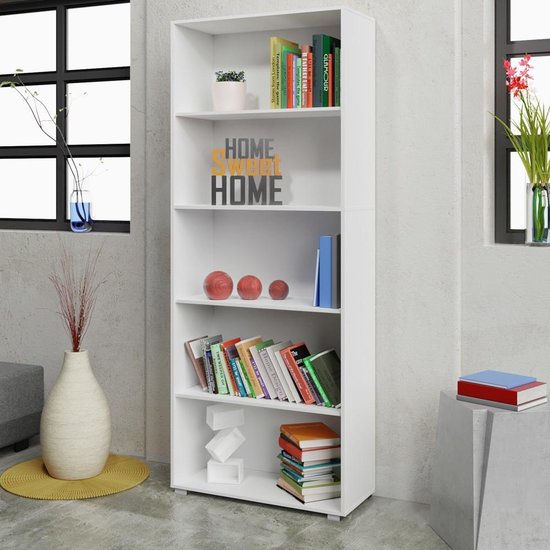 Casaria Boekenkast Vela - 5 Vakken Verstelbaar 190x60x28 cm - Wit