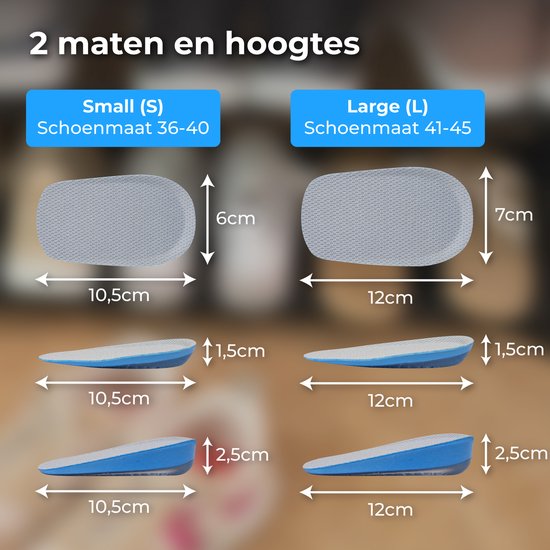 Nuvance Inlegzolen - 2.5cm Hakverhoger - Hielbeschermers - 2 Stuks - Maat 36-40 - Heren & Dames - Hielzooltjes - Blauw