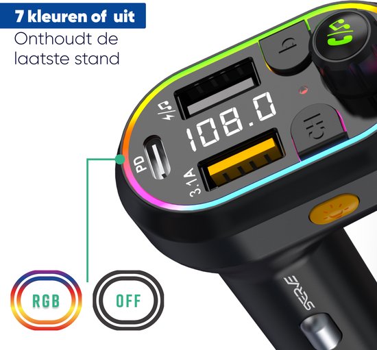 Serve Bluetooth Receiver Auto - FM Transmitter - 25W Supersnel Opladen - Carkit - Autolader USB-C Snellader